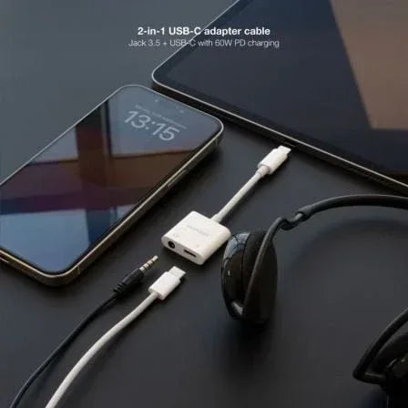 Adaptador Audio Nanocable 10.24.1206/ USB Tipo-C Macho - Jack 3.5 Hembra/ USB Tipo-C Hembra/ Blanco - PixelPlaza