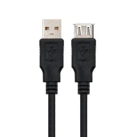 Cable Alargador USB Nanocable 10.01.0204-BK/ USB Macho - USB Hembra/ 3m/ Negro - PixelPlaza
