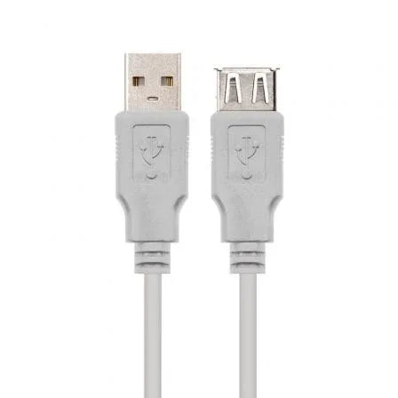 Cable Alargador USB 2.0 Nanocable 10.01.0204/ USB Macho - USB Hembra/ 3m/ Beige - PixelPlaza
