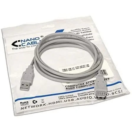 Cable Alargador USB 2.0 Nanocable 10.01.0204/ USB Macho - USB Hembra/ 3m/ Beige - PixelPlaza
