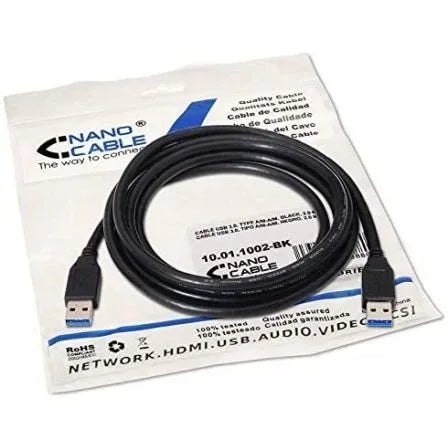 Cable USB 3.0 Nanocable 10.01.1002-BK/ USB Macho - USB Macho/ 5Gbps/ 2m/ Negro - PixelPlaza