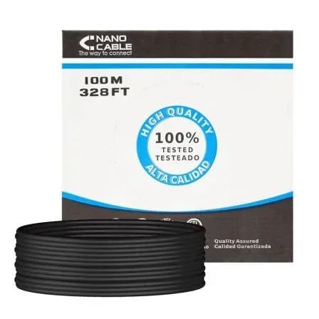 Bobina de Cable RJ45 para Exteriores UTP Nanocable 10.20.0302-EXT-BK Cat.5e/ 100m/ Impermeable/ Negro - PixelPlaza