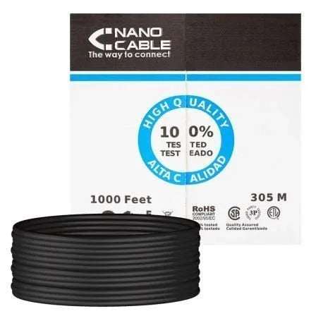 Bobina de Cable RJ45 para Exteriores UTP Nanocable 10.20.0304-EXT-BK Cat.5e/ 305m/ Impermeable/ Negro - PixelPlaza