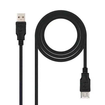 Cable Alargador USB 2.0 Nanocable 10.01.0203-BK/ USB Macho - USB Hembra/ 1.8m/ Negro - PixelPlaza