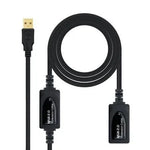 Cable Alargador USB 2.0 Nanocable 10.01.0212/ USB Macho - USB Hembra/ 10m/ Negro - PixelPlaza