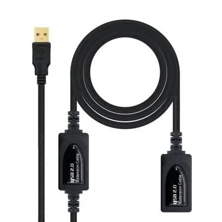 Cable Alargador USB 2.0 Nanocable 10.01.0212/ USB Macho - USB Hembra/ 10m/ Negro - PixelPlaza