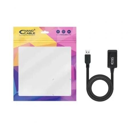 Cable Alargador USB 3.0 con Amplificador Nanocable 10.01.0311/ USB Macho - USB Hembra/ 5m/ Negro - PixelPlaza