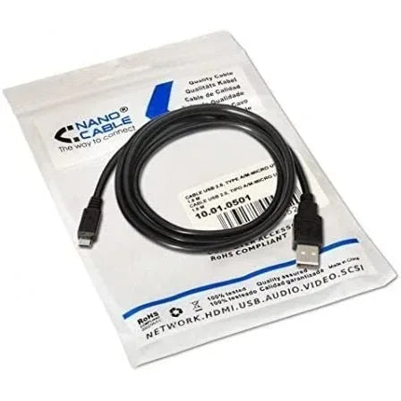 Cable USB 2.0 Nanocable 10.01.0501/ USB Macho - MicroUSB Macho/ 1.8m/ Negro - PixelPlaza