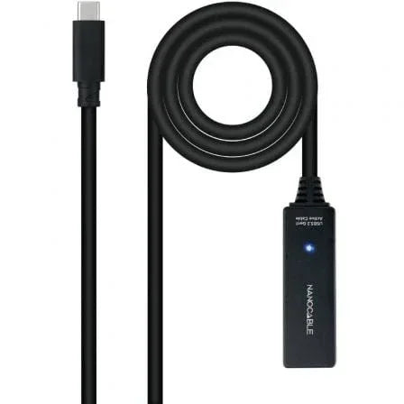 Cable Alargador USB Tipo-C 3.2 con Amplificador Nanocable 10.01.1311/ USB Tipo-C Macho - USB Tipo-C Hembra/ 5m/ Negro - PixelPlaza
