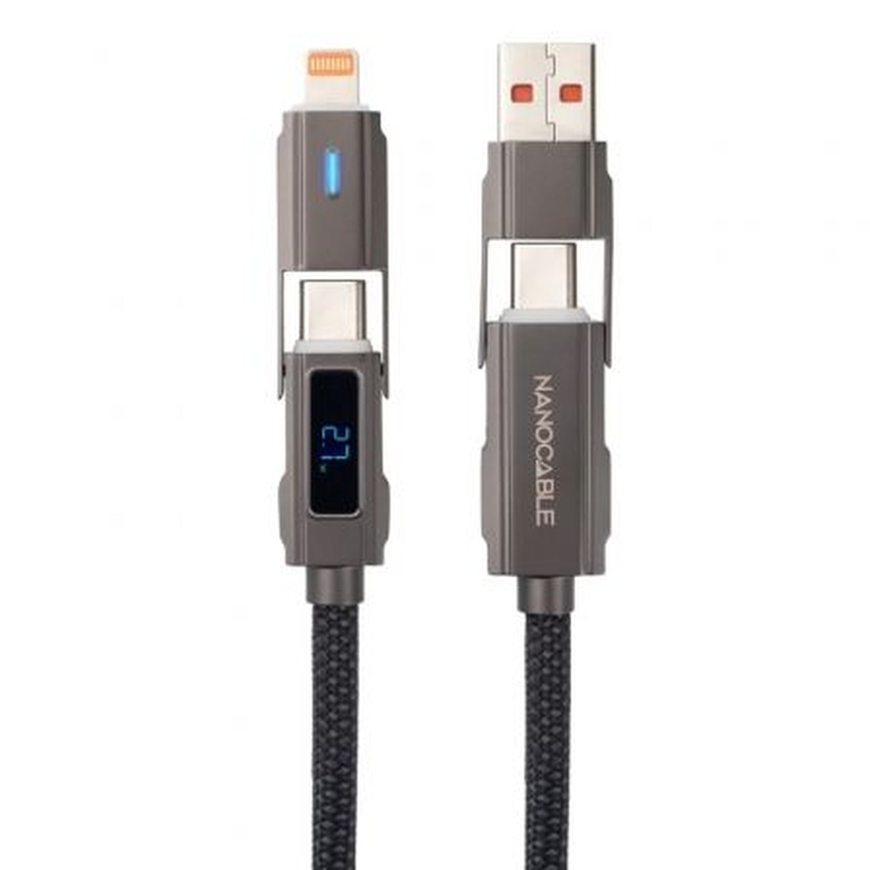 Cable USB 2.0 Tipo-C Nanocable 10.01.2501/ USB Tipo-C Macho + USB Macho - USB Tipo-C Macho + Lightning Macho/ Hasta 27W/ 480Mbps/ 1m/ Negro