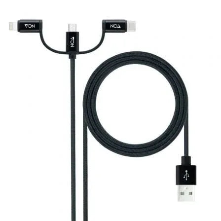 Cable USB 2.0 Nanocable 10.01.3200/ Lightning Macho - Micro USB Macho/ USB Tipo-C Macho/ 480Mbps/ 1m/ Negro - PixelPlaza