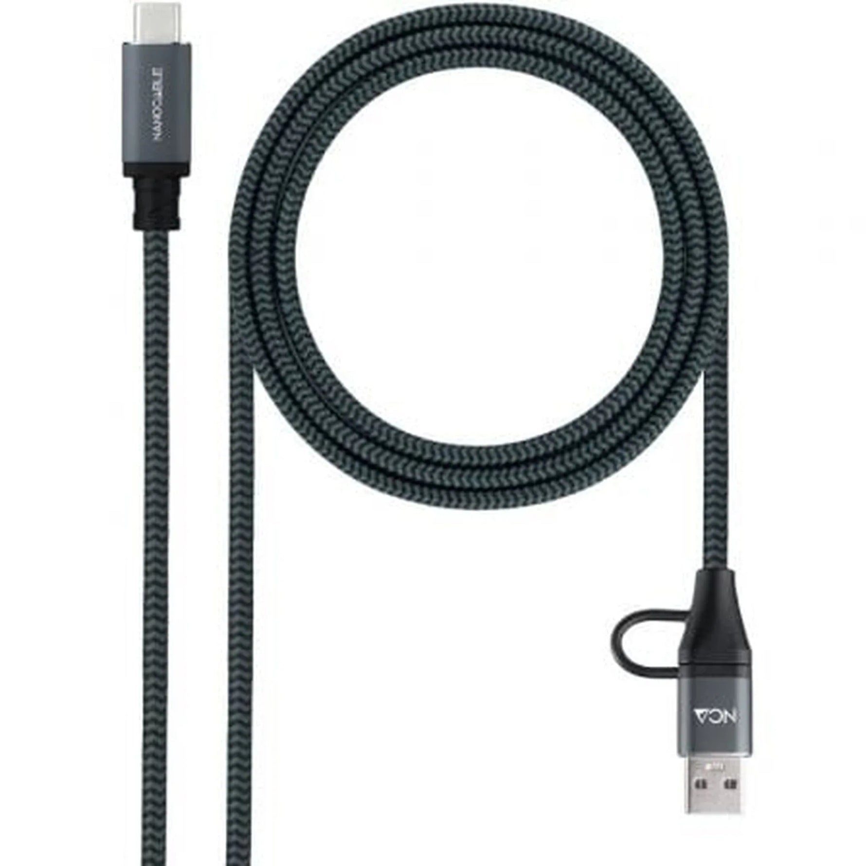 Cable USB 3.2 Tipo-C Nanocable 10.01.4111-COMB/ USB Tipo-C Macho + USB Macho - USB Tipo-C Macho/ Hasta 100W/ 20Gbps/ 1m/ Gris y Negro - PixelPlaza