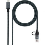 Cable USB 3.2 Tipo-C Nanocable 10.01.4112-COMB/ USB Tipo-C Macho + USB Macho - USB Tipo-C Macho/ Hasta 100W/ 20Gbps/ 2m/ Gris y Negro - PixelPlaza