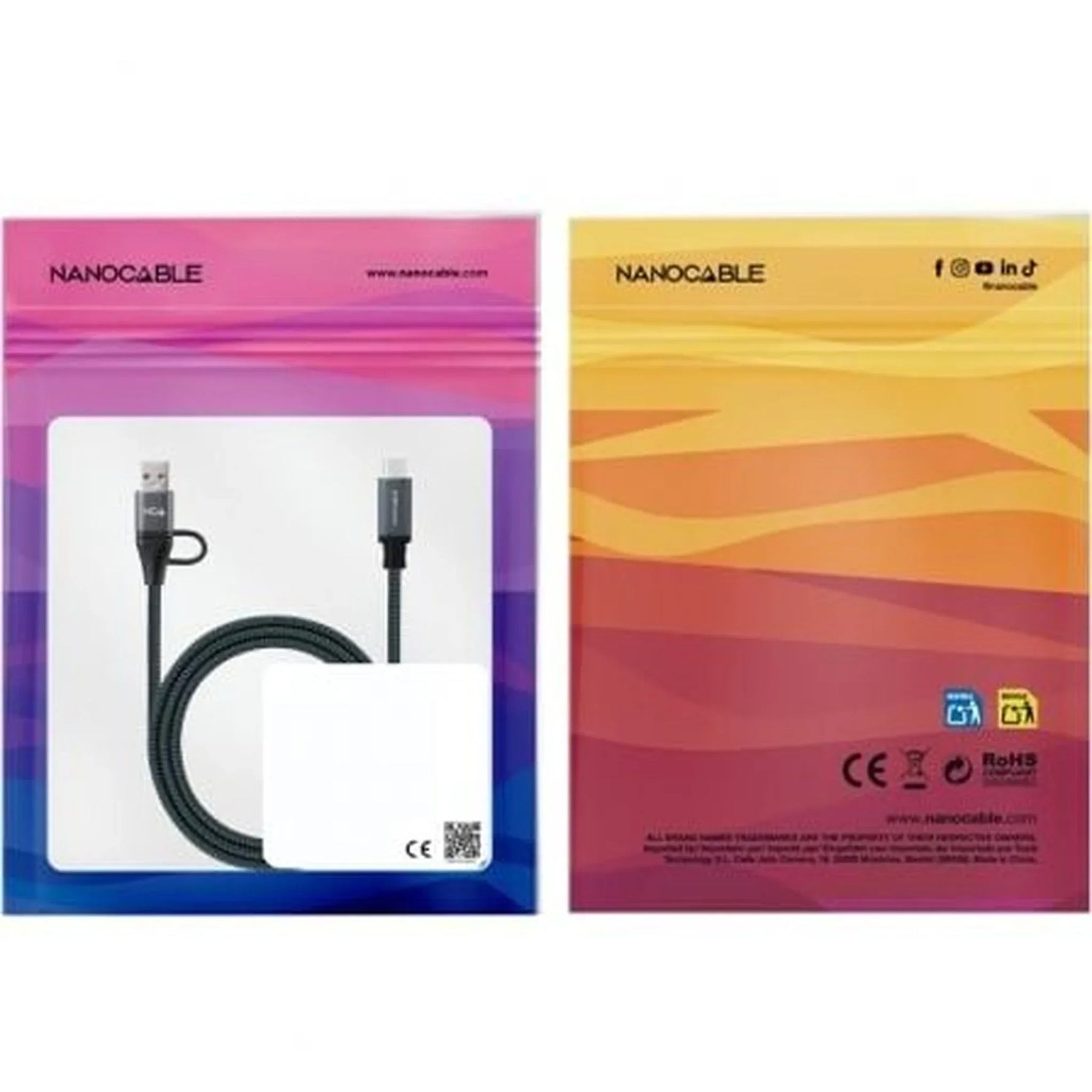 Cable USB 3.2 Tipo-C Nanocable 10.01.4113-COMB/ USB Tipo-C Macho + USB Macho - USB Tipo-C Macho/ Hasta 100W/ 20Gbps/ 3m/ Gris y Negro - PixelPlaza