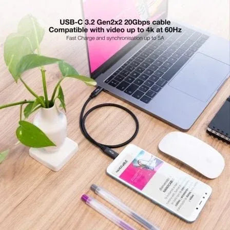 Cable USB 3.2 Tipo-C Nanocable 10.01.4301 5A 100W/ USB Tipo-C Macho - USB Tipo-C Macho/ Hasta 100W/ 20Gbps/ 1m/ Gris y Negro - PixelPlaza