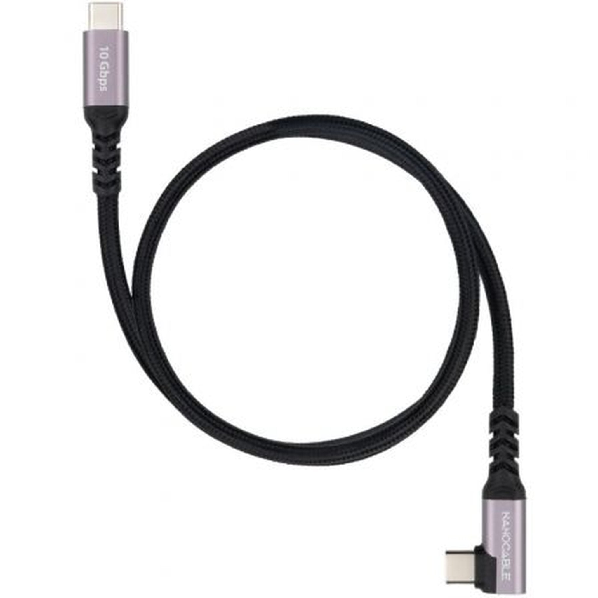 Cable USB 3.2 Tipo-C Acodado Nanocable 10.01.4701/ USB Tipo-C Macho - USB Tipo-C Macho/ Hasta 100W/ 10Gbps/ 1m/ Negro