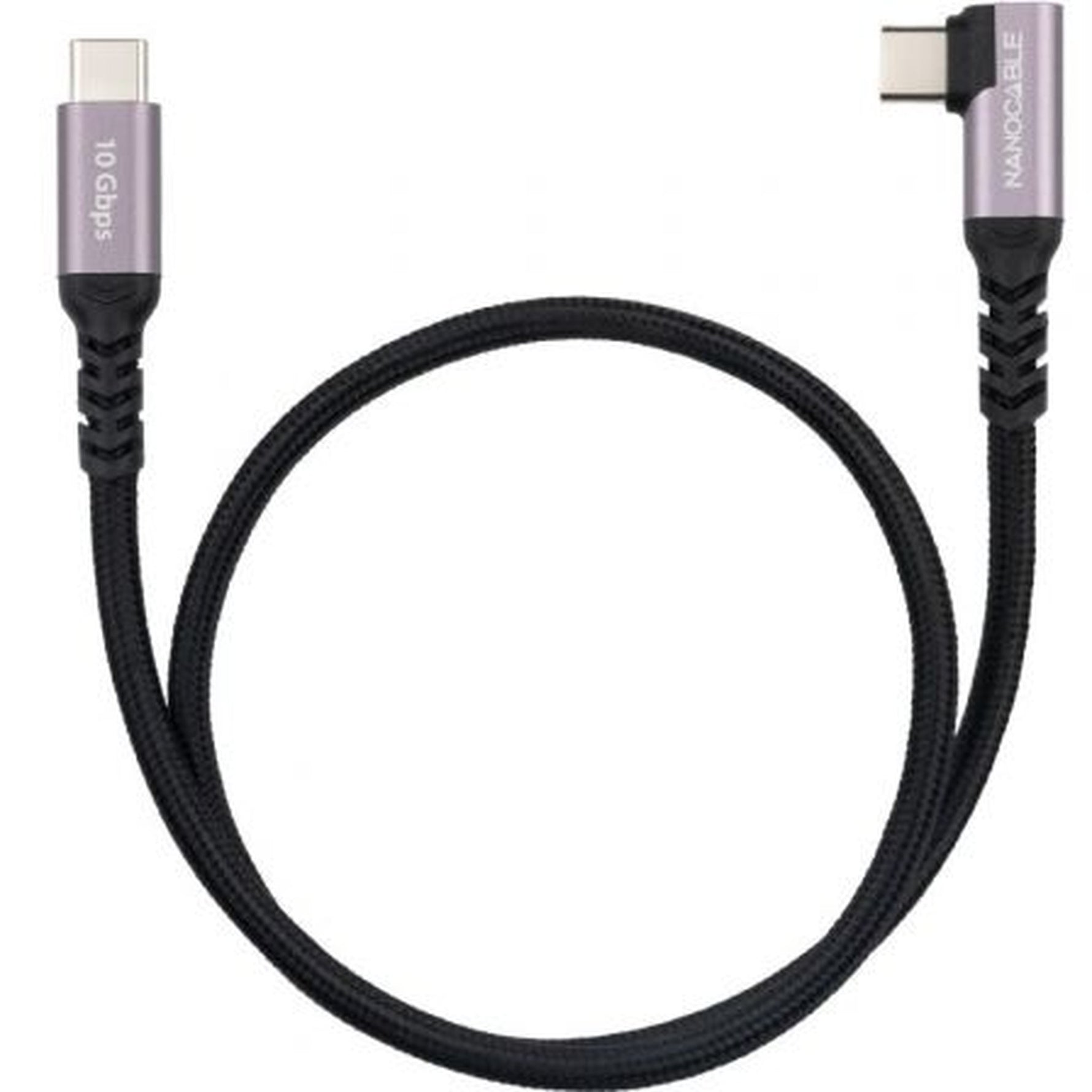 Cable USB 3.2 Tipo-C Acodado Nanocable 10.01.4702/ USB Tipo-C Macho - USB Tipo-C Macho/ Hasta 100W/ 10Gbps/ 2m/ Negro