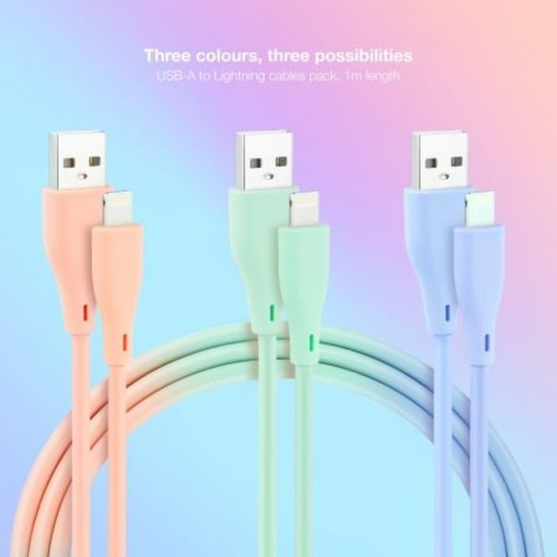 Cables USB 2.0 Lightning Nanocable 10.10.0401-A1/ USB Macho - Lightning Macho/ 1m/ 3 Unidades/ Rosa, Azul y Verde
