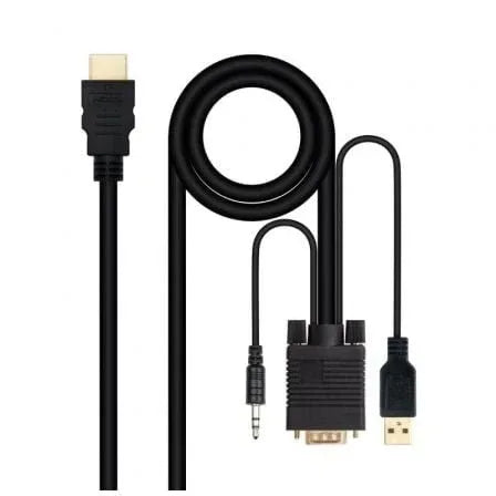 Cable Conversor Nanocable 10.15.4350/ HDMI Macho - VGA Macho - Jack 3.5 Macho - USB Macho/ 1.8m/ Negro - PixelPlaza