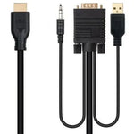 Cable Conversor Nanocable 10.15.4612/ HDMI Macho - VGA Macho/ Jack 3.5 Macho/ USB Macho/ 1.8m/ Negro - PixelPlaza
