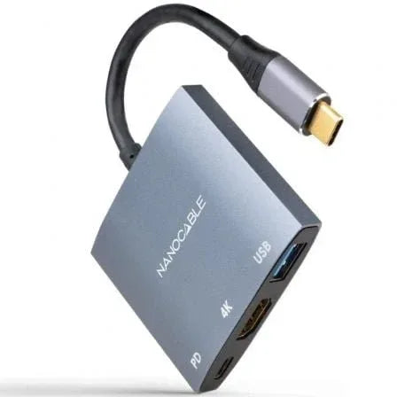 Conversor Nanocable 10.16.4306 USB Tipo-C/ HDMI 4K Hembra - USB Hembra - USB Tipo-C PD/ 15cm/ Gris - PixelPlaza