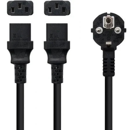 Cable Alimentación Nanocable 10.22.0100-L300/ Schuko Macho - 2 x C13 Hembra/ 3m/ Negro - PixelPlaza