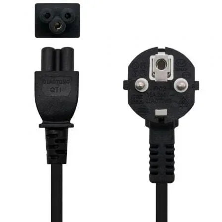 Cable Alimentación Trébol Nanocable 10.22.0302-L200/ Schuko Macho - C5 Hembra/ 2m/ Negro - PixelPlaza