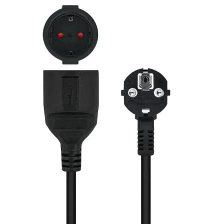 Cable Alargador de Corriente Nanocable 10.22.0602-BK/ Schuko Hembra - Schuko Macho/ 2m/ Negro - PixelPlaza
