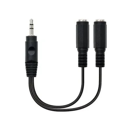 Cable Estéreo Nanocable 10.24.1200/ Jack 3.5 Macho - 2x Jack 3.5 Hembra/ 15cm/ Negro - PixelPlaza