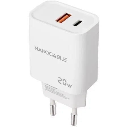 Cargador de Pared Nanocable 10.10.2007/ 1xUSB/ 1xUSB Tipo-C/ 20W/ Blanco - PixelPlaza
