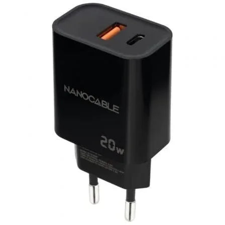 Cargador de Pared Nanocable 10.10.2008/ 1xUSB/ 1xUSB Tipo-C/ 20W/ Negro - PixelPlaza