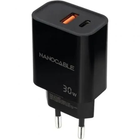 Cargador de Pared Nanocable 10.10.2012/ 1xUSB/ 1xUSB Tipo-C/ 30W/ Negro - PixelPlaza