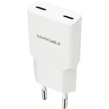 Cargador de Pared Nanocable 10.10.2026/ 2xUSB Tipo-C/ 25W/ Blanco - PixelPlaza