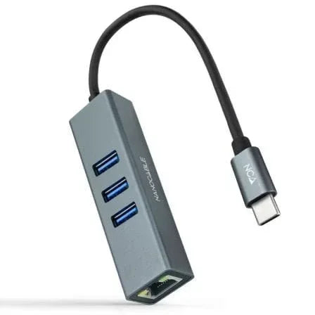 Hub USB Tipo-C Nanocable 10.03.0408/ 3xUSB/ 1xRJ45/ Gris - PixelPlaza