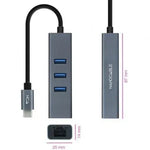 Hub USB Tipo-C Nanocable 10.03.0408/ 3xUSB/ 1xRJ45/ Gris - PixelPlaza