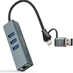 Hub USB + USB Tipo-C 3.0 Nanocable 10.03.0412/ 3xUSB/ 1xRJ45/ Gris - PixelPlaza