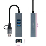 Hub USB + USB Tipo-C 3.0 Nanocable 10.03.0412/ 3xUSB/ 1xRJ45/ Gris - PixelPlaza