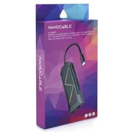 Docking USB Tipo-C Nanocable 10.16.0801/ 3xUSB/ 1xUSB Tipo-C PD/ 1xHDMI/ 1xRJ45/ 1xLector Tarjetas SD TF - PixelPlaza