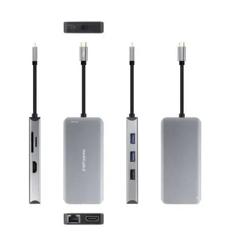 Docking Tipo-C Nanocable 10.16.1009/ 3xUSB/ 2xHDMI 4K/ 1xRJ45/ 1xLector tarjetas/ 1xUSB Tipo-C PD/ Gris - PixelPlaza