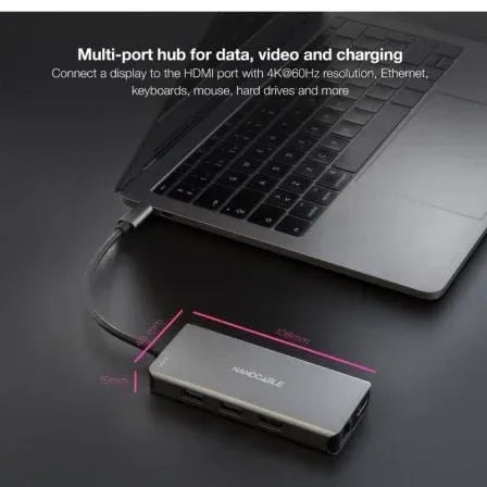 Docking Tipo-C Nanocable 10.16.1009/ 3xUSB/ 2xHDMI 4K/ 1xRJ45/ 1xLector tarjetas/ 1xUSB Tipo-C PD/ Gris - PixelPlaza