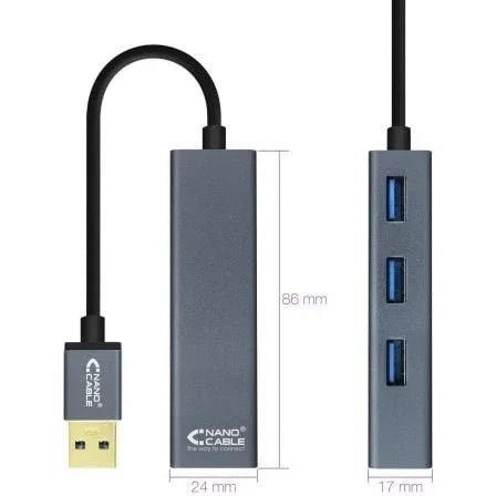 Hub USB 3.0 Nanocable 10.16.4402/ 4xUSB/ Gris - PixelPlaza