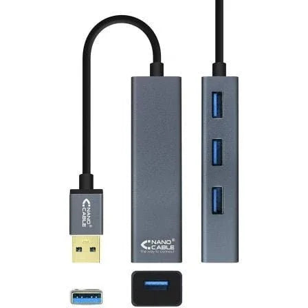 Hub USB 3.0 Nanocable 10.16.4402/ 4xUSB/ Gris - PixelPlaza