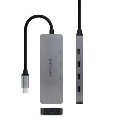 Hub USB Tipo-C Nanocable 10.16.4505/ 4xUSB Tipo-C/ 1xUSB Tipo-C DP/ Gris - PixelPlaza