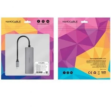 Hub USB Tipo-C 3.1 Nanocable 10.16.4603/ 1xUSB Tipo-C PD/ 1xRJ45/ Gris - PixelPlaza