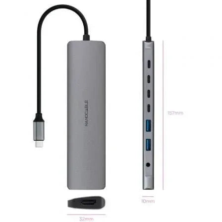 Docking Tipo-C Nanocable 10.16.4608/ 2xUSB/ 3xUSB Tipo-C/ 1xHDMI 4K/ 1xJack 3.5/ 1xUSB Tipo-C PD/ Gris - PixelPlaza