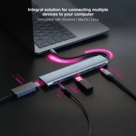 Docking Tipo-C Nanocable 10.16.4608/ 2xUSB/ 3xUSB Tipo-C/ 1xHDMI 4K/ 1xJack 3.5/ 1xUSB Tipo-C PD/ Gris - PixelPlaza