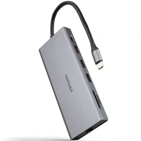 Docking Tipo-C Nanocable 10.16.4612/ 3xUSB/ 1xUSB Tipo-C/ 2xHDMI 4K/ 1xDisplayPort/ 1xRJ45/ 1xLector tarjetas/ 1xJack 3.5/ 1xUSB Tipo-C PD/ Gris - PixelPlaza