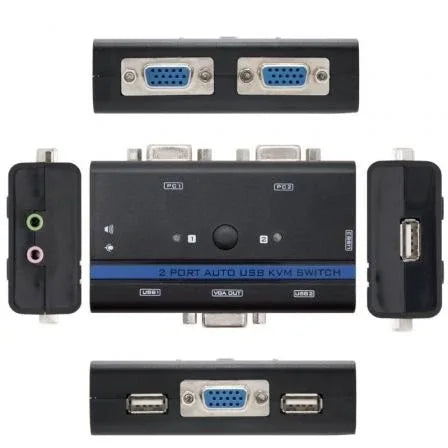 KVM Switch Nanocable 10.12.0001/ PC - CPU: 2 VGA + 2 USB + 4 JACK 3.5 / CONSOLA: 2 USB + VGA + 2 JACK 2.5/ 1.4m - PixelPlaza