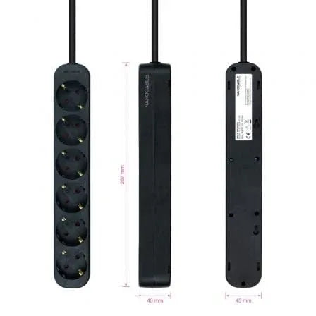 Regleta Nanocable 10.37.0006-NS-BK/ 6 Tomas de Corriente/ Cable 1.4m/ Negra - PixelPlaza