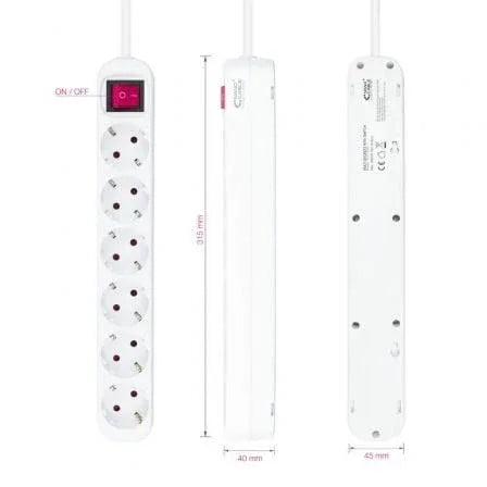 Regleta con Interruptor Nanocable 10.37.0006/ 6 Tomas de Corriente/ Cable 1.4m/ Blanca - PixelPlaza
